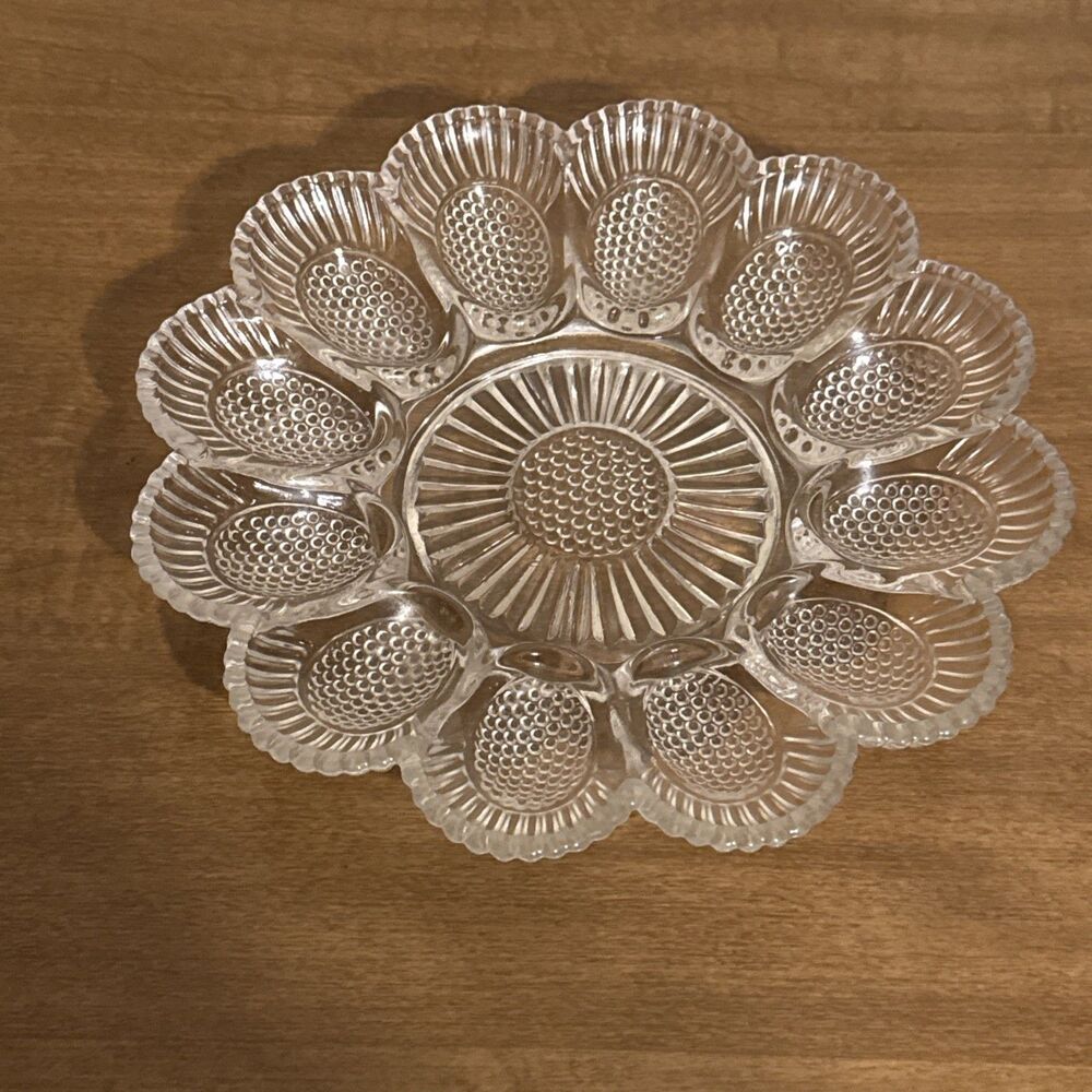 Vintage Deviled Egg Plate Dish Indiana Glass Hobnail Glass  - 9”